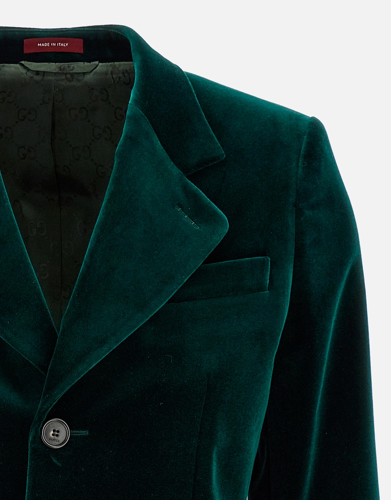 クラッシックGUCCI ダークグリーン ベルベット テーラードジャケット クラッシックGUCCI ダークグリーン ベルベット テーラードジャケット