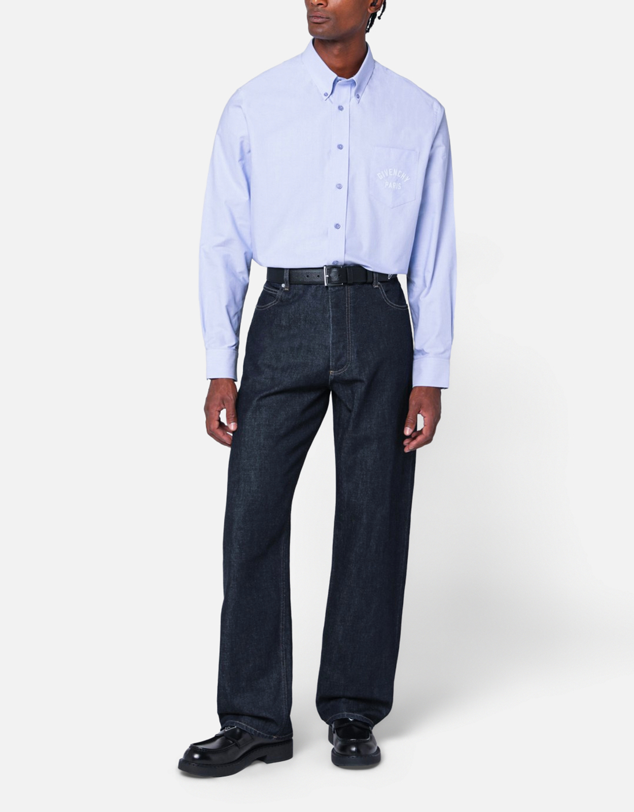 Givenchy メンズライトブルーデニムボタンダウンシャツ (アパレル