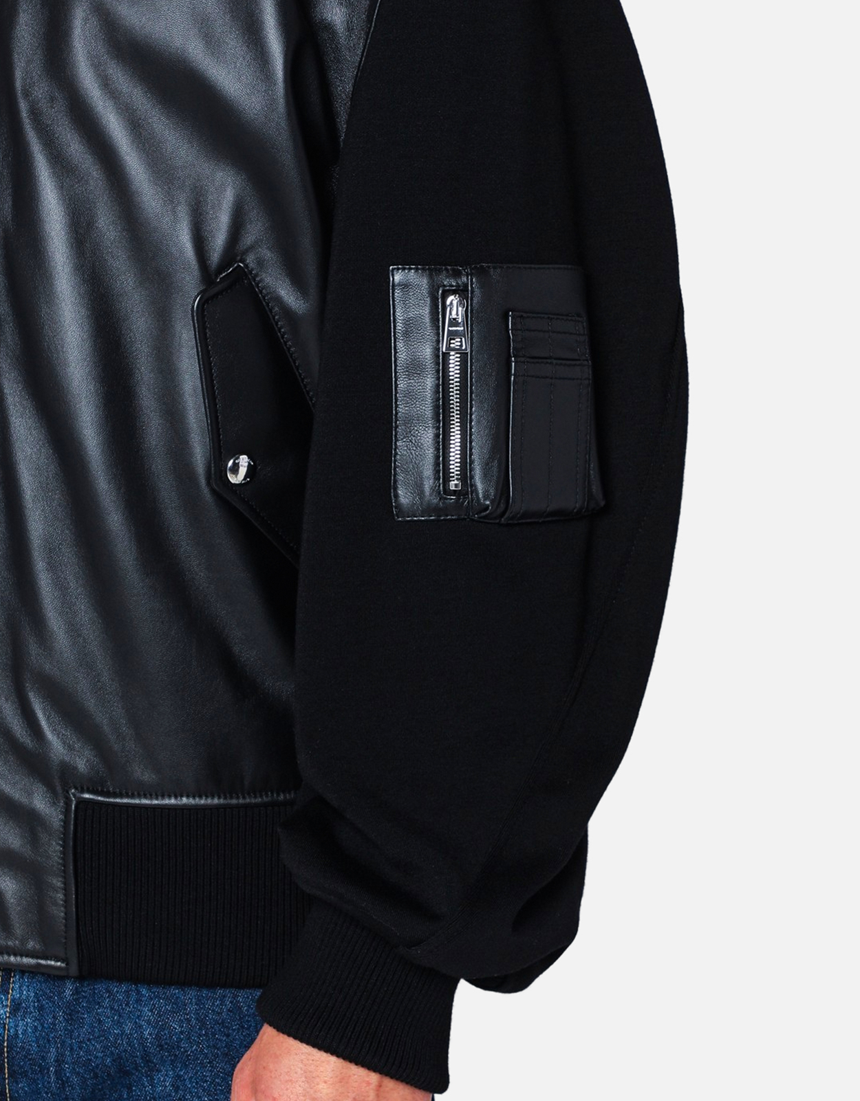 Givenchy メンズブラックコットンウールスリーブボンバージャケット