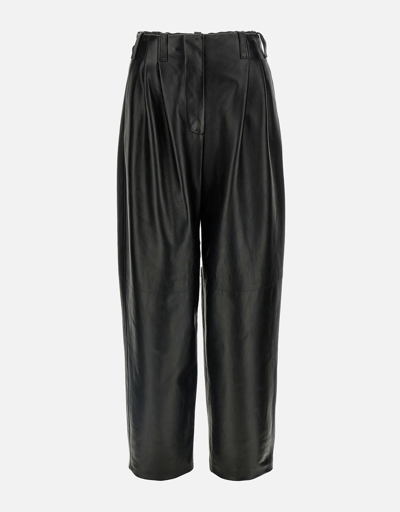 Givenchy ダブルプリーツレザー ワイドストレート ハイウエストパンツ