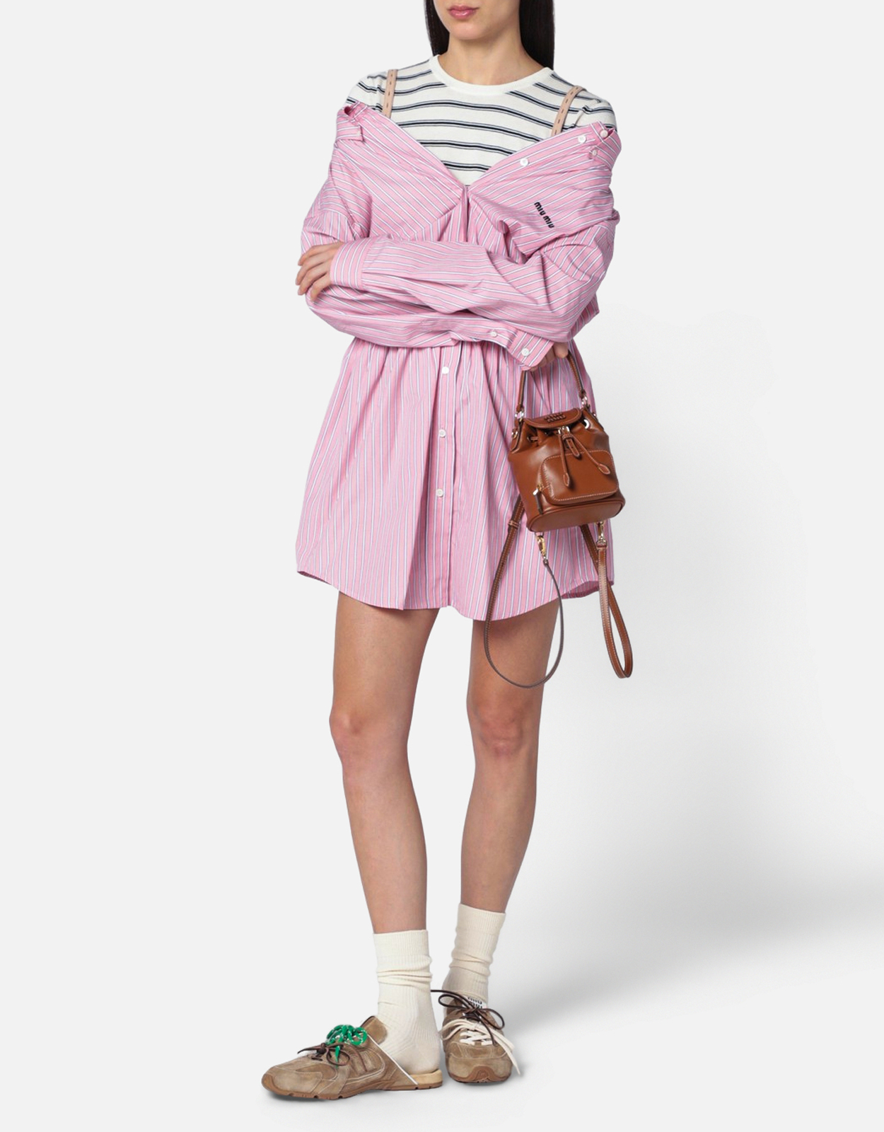 strapless open back dress Miu Miu Short Striped Dress main image 1