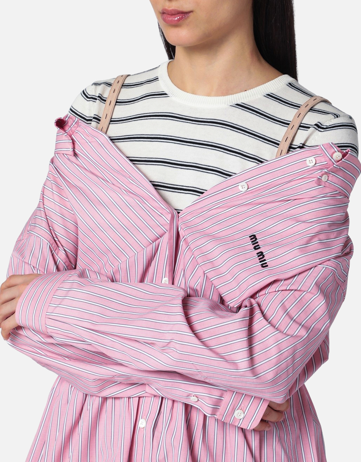 Miu Miu ストライプポプリンフィットドレス (ドレス) IFCHIC.COM