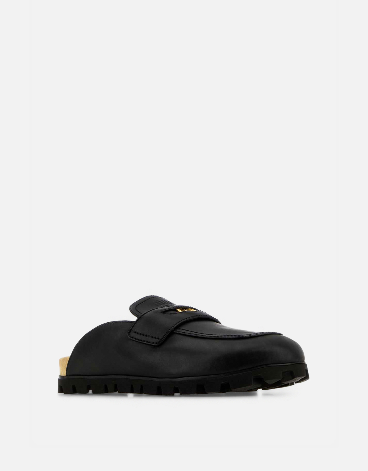 miu miu 黒 レザー スリッポン Miu Miu ブラックカーフレザー スリッパ () IFCHIC.COM