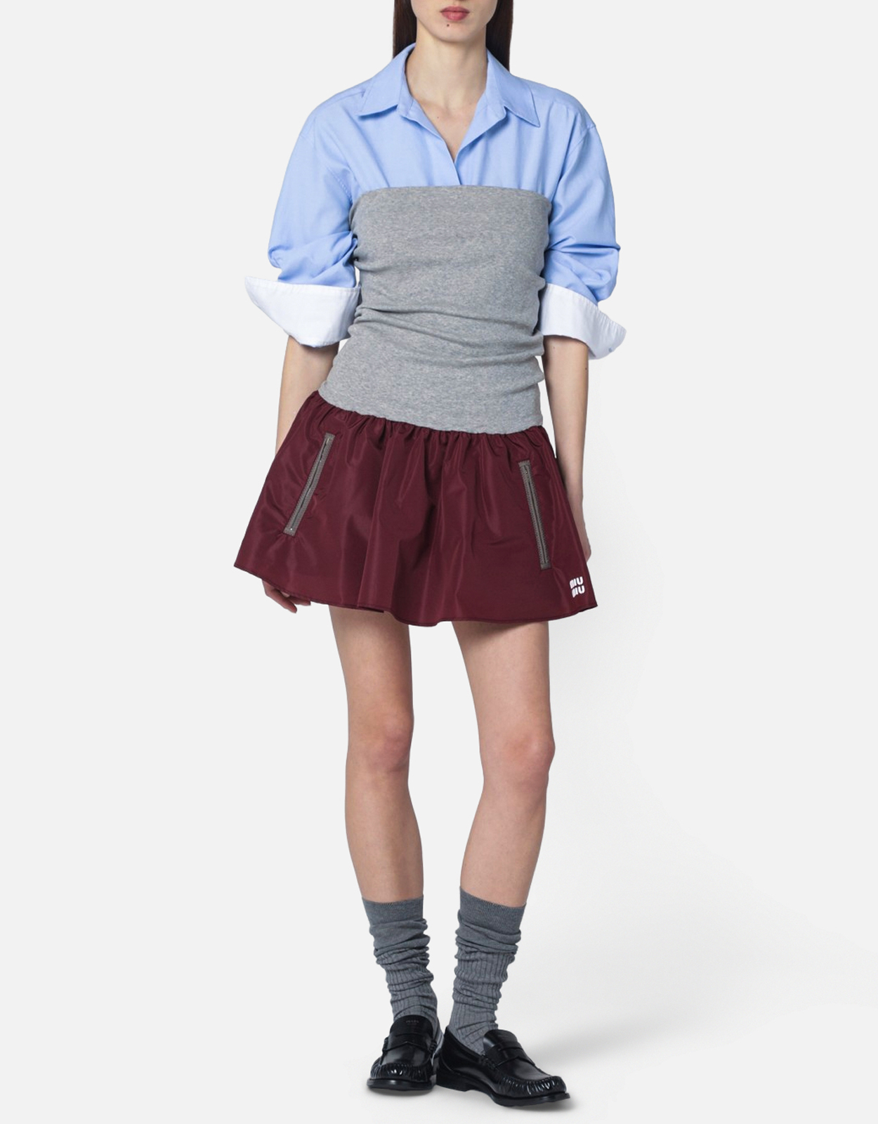 Miu Miu Miu Miu Mini dress with Re-Nylon skirt in amaranth - IT 36　ミュウミュウ アマランスのリナイロンスカートが付いたミニドレス - IT 36