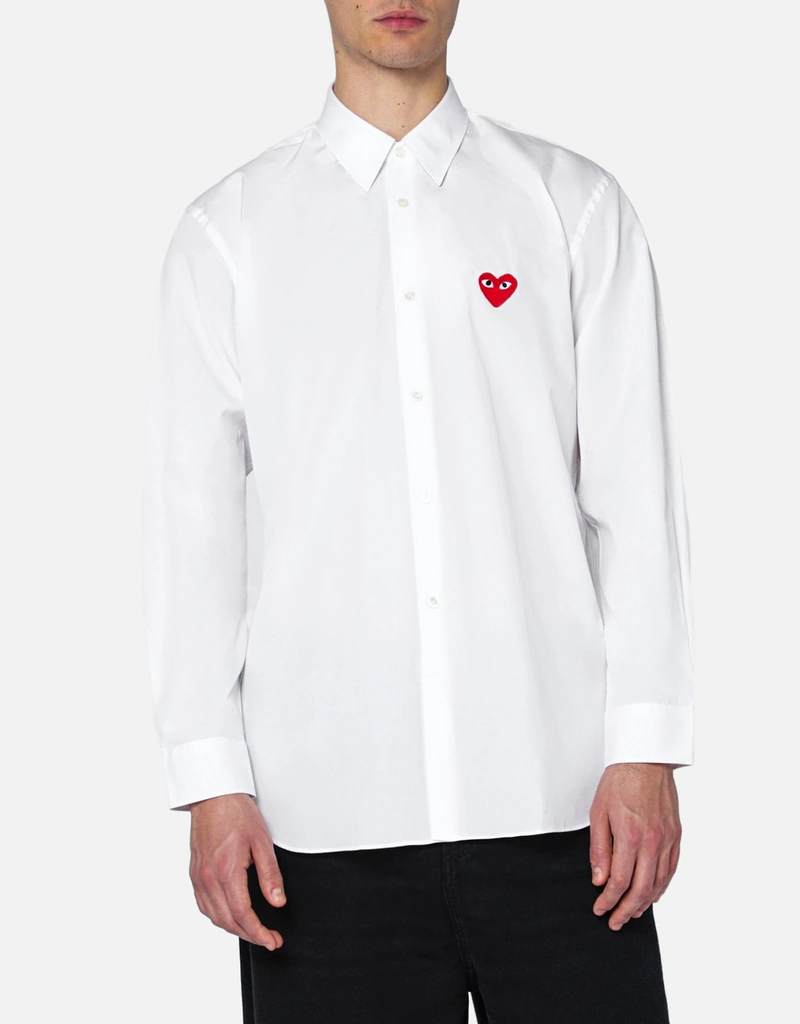 Comme des Garcons Play メンズホワイトコットンシャツ (アパレル