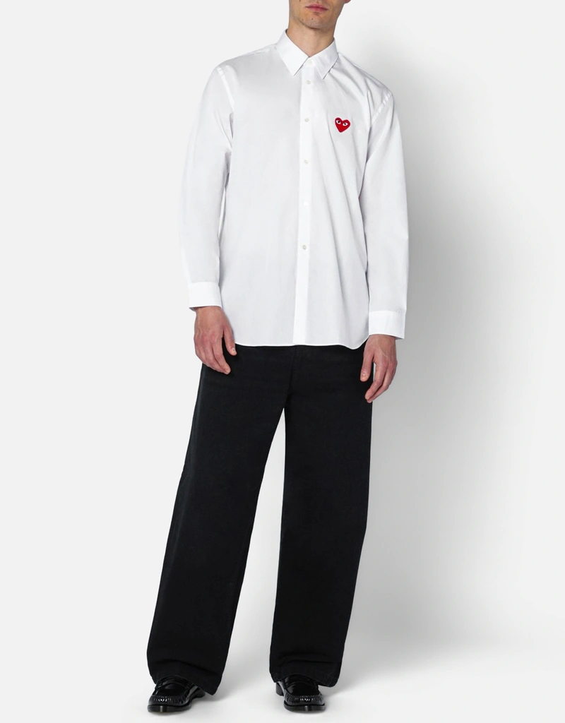 Comme des Garcons Play メンズホワイトコットンシャツ (アパレル