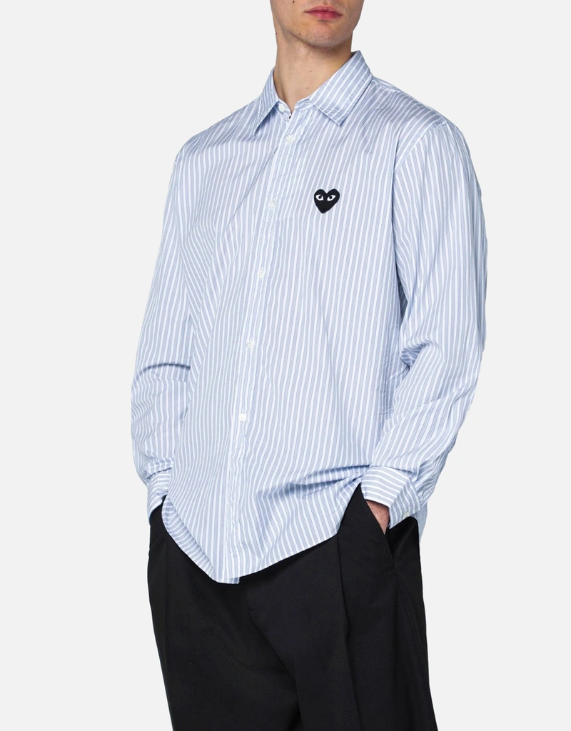 Comme des Garcons Play メンズライトブルーストライプコットンシャツ
