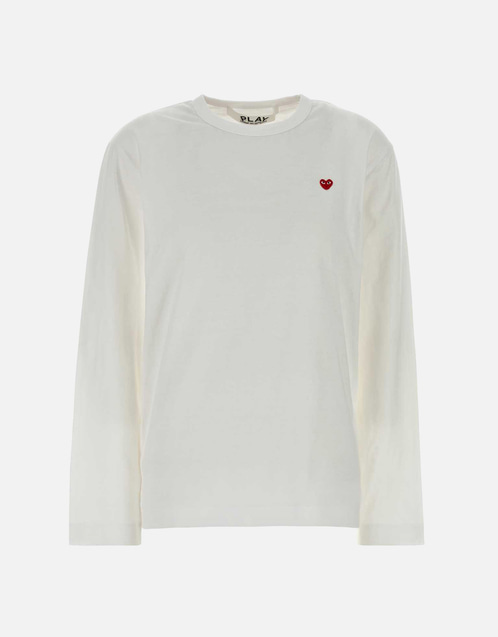 M正規品PLAY COMME DES GARÇONS 長袖Tシャツ M ホワイト Comme des Garcons Play ホワイトコットン長袖Tシャツ (すべての新品