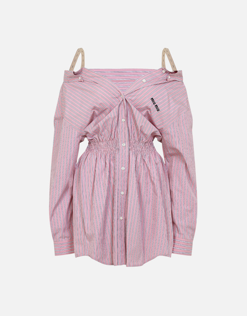 Miu Miu ストライプポプリンミニドレス (すべての新品) IFCHIC.COM