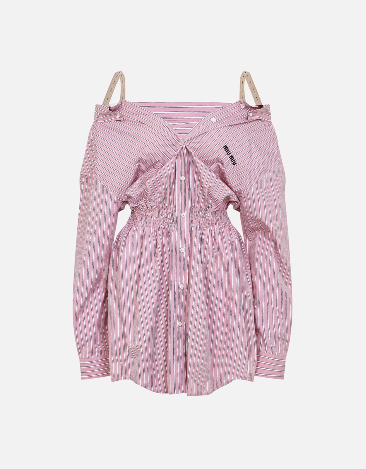 MIU MIUプリーツ入り チェック ポプリン ドレス Miu Miu ストライプポプリンミニドレス (すべての新品) IFCHIC.COM