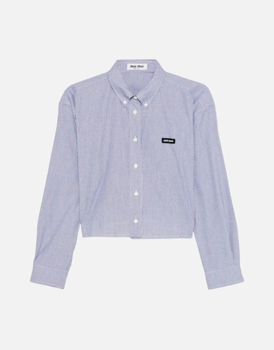 Miu Miu Cropped Striped Cotton Boxy Shirt (All New In) IFCHIC.COM