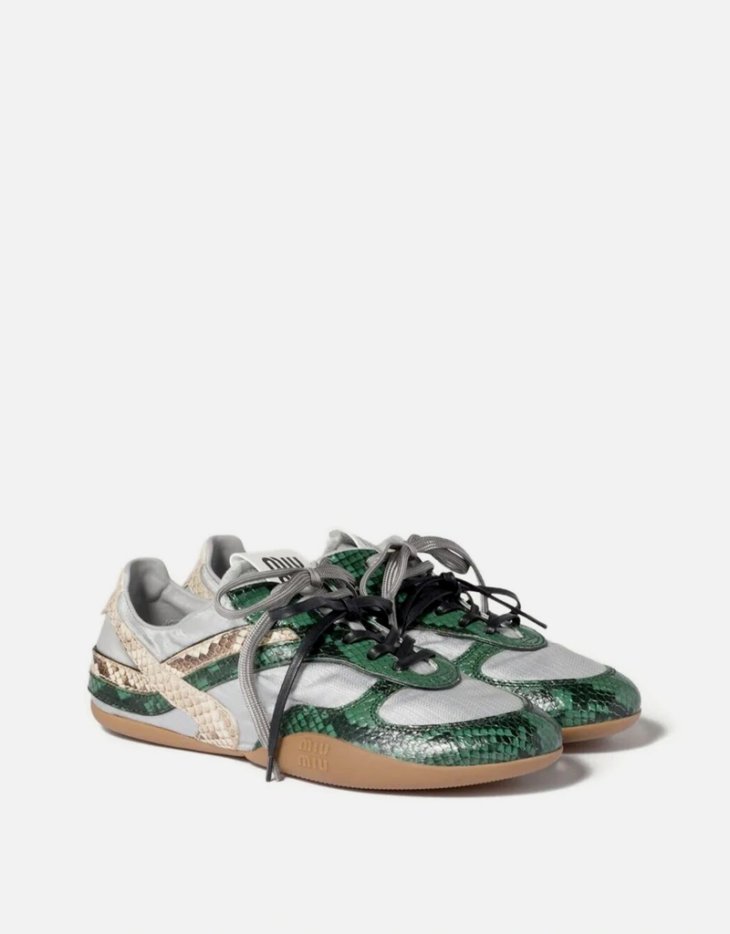 Miu Miu Ayers Technical Fabric And Python-Print Leather Sneakers