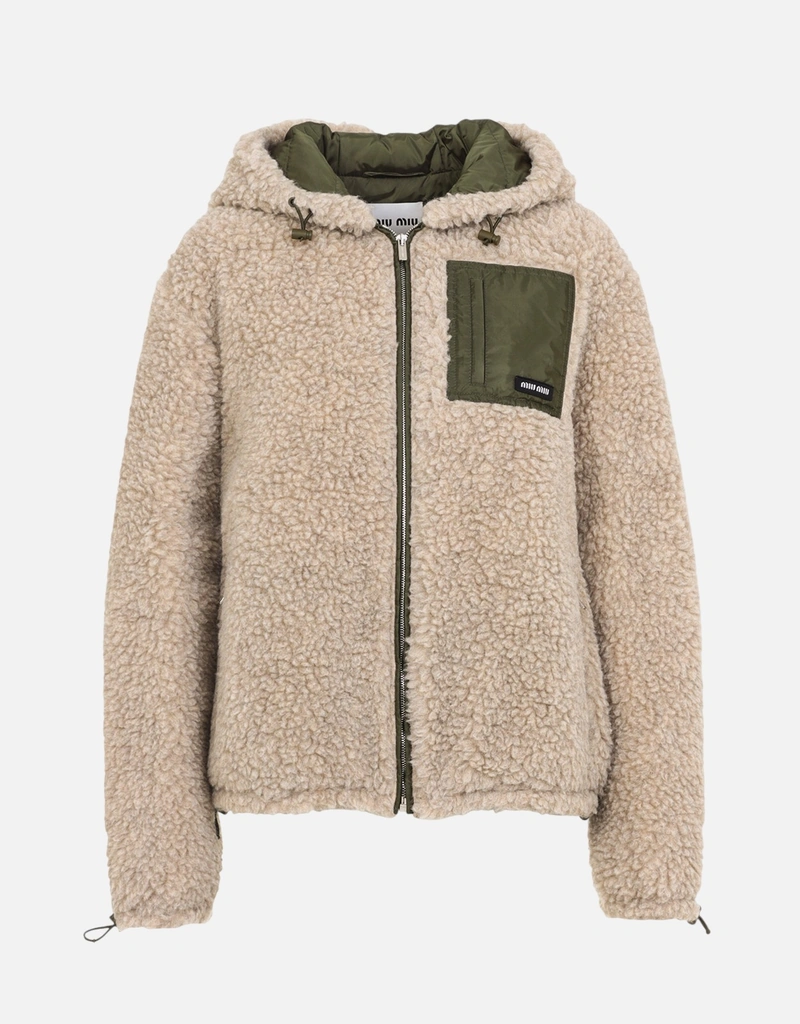 最終値下げ　MIU MIU オリーブグリーン ダウンジャケット Miu Miu ミディアムウェイトテディダウンジャケット (すべての新品