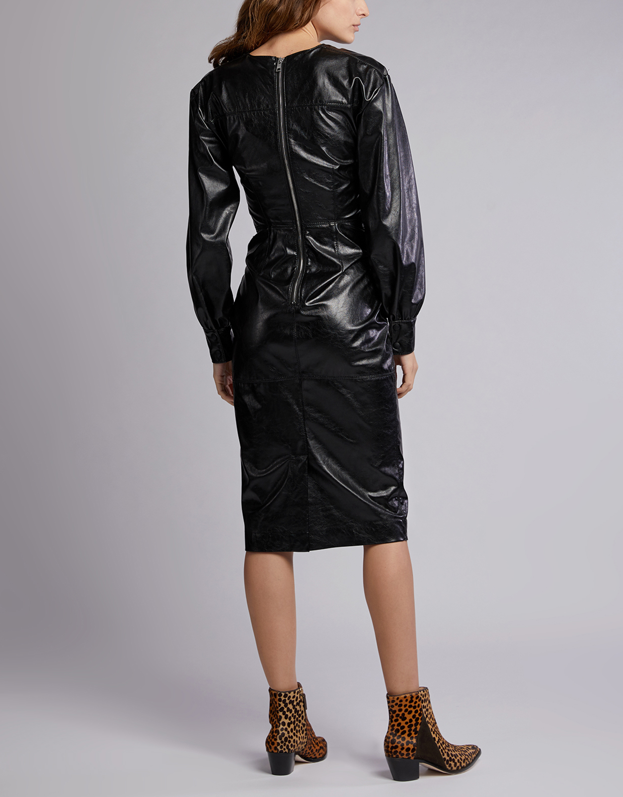 MSGM Deep V-neck Faux Leather Knee Length Dress (Dresses) IFCHIC.COM MSGM Deep V-neck Faux Leather Knee Length Dress (Dresses) IFCHIC.COM