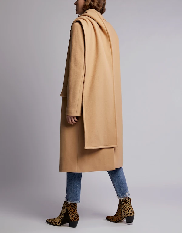 Removable-scarf Wool-blend Coat