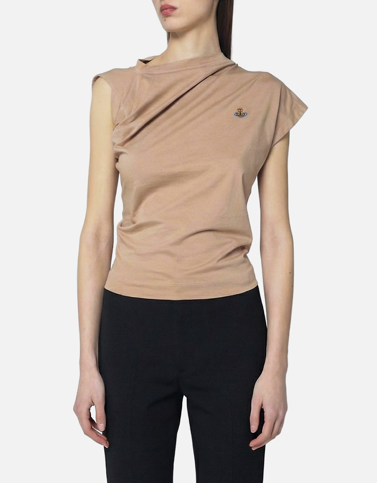 Vivienne Westwood ヘボコットンアシンメトリー細身Tシャツ (トップス