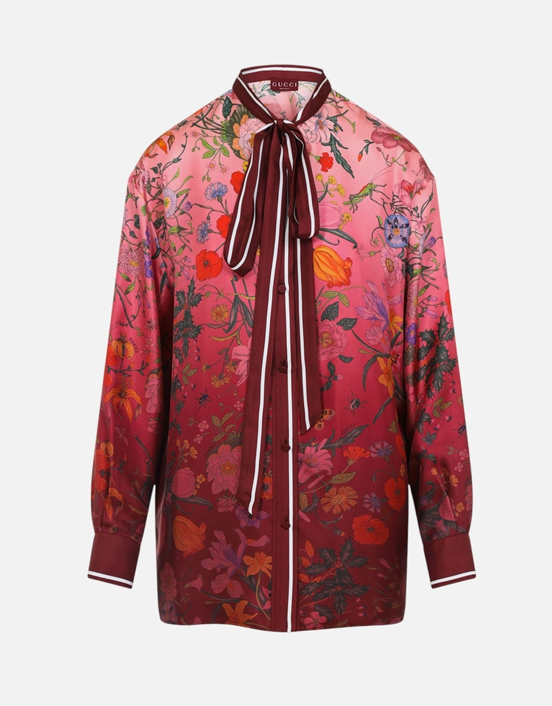 Gucci プリントシルクシャツ ネックボウ付き (すべての新品) IFCHIC.COM