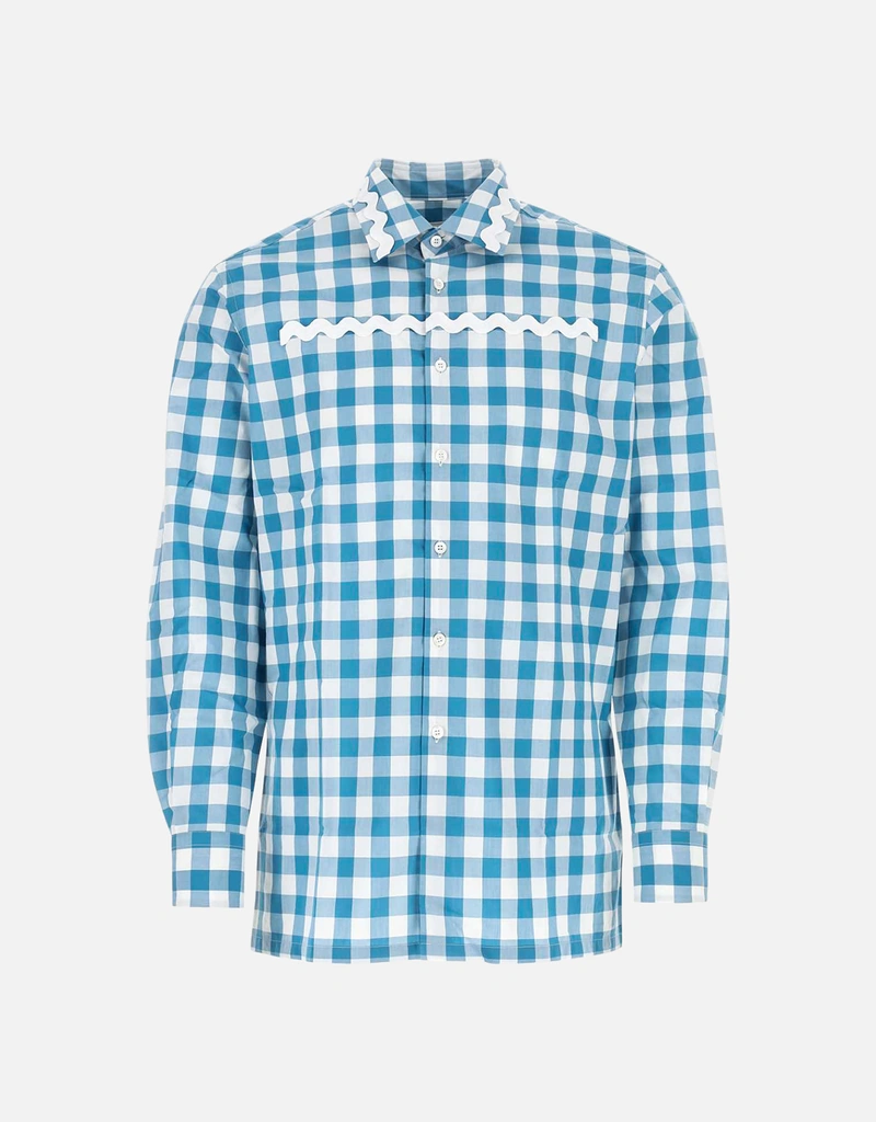 Prada Cotton Shirt, Men, White/turquoise/white, Size 40