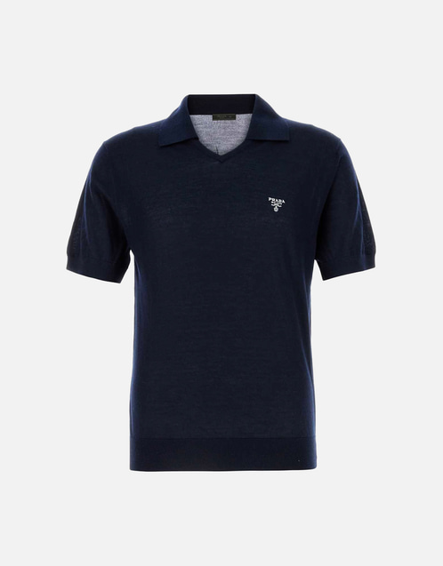 Prada メンズ ミッドナイトブルー カシミヤ ポロシャツ () IFCHIC.COM