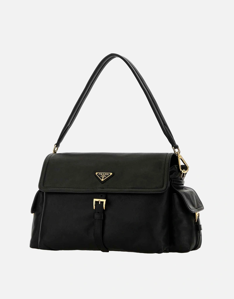 Prada ブラックレザーショルダーバッグ () IFCHIC.COM