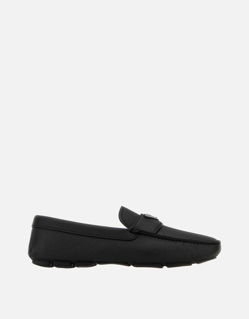 Prada メンズ ブラック レザー ローファー () IFCHIC.COM