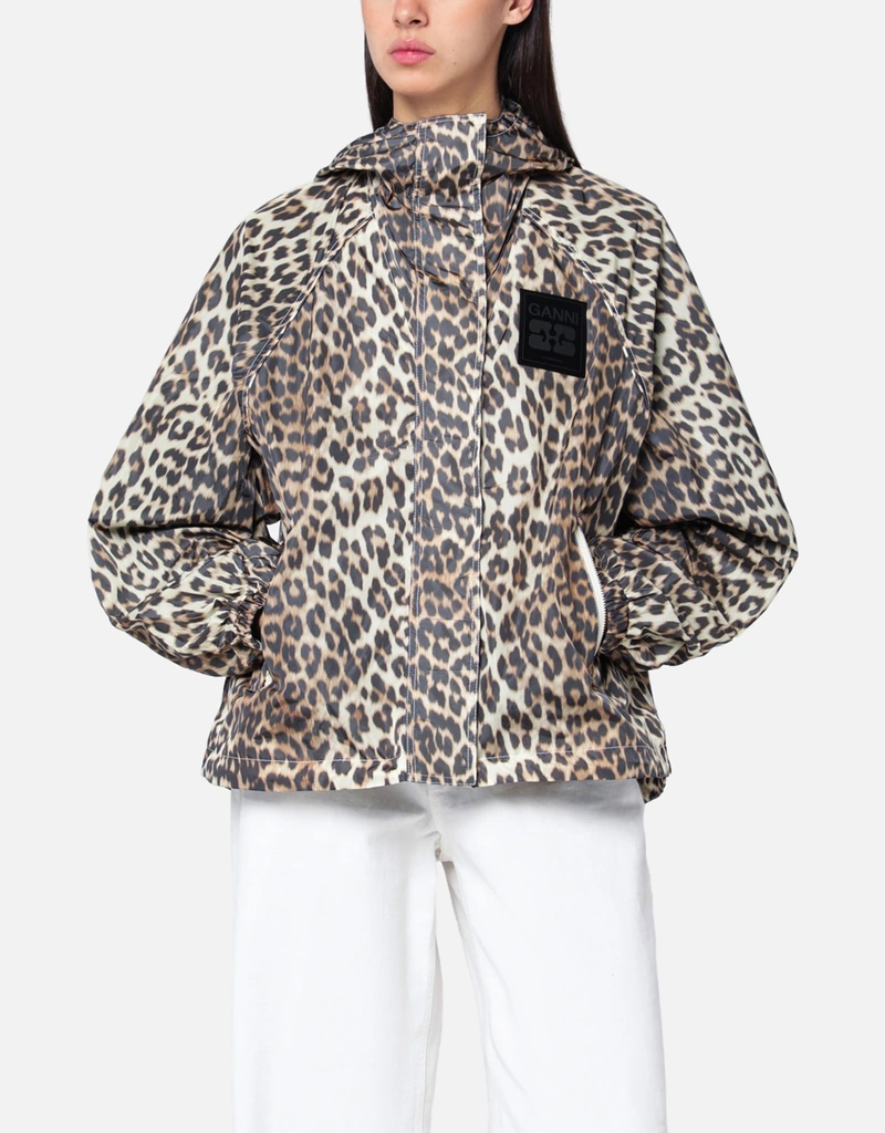 Ganni ヒョウ柄ナイロンジャケット (すべての新品) IFCHIC.COM