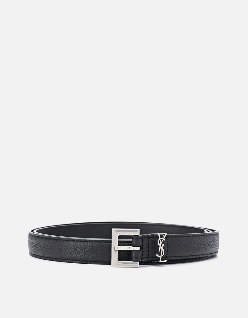 Saint Laurent メンズ カサンドル 粒面カーフスキンレザーベルト