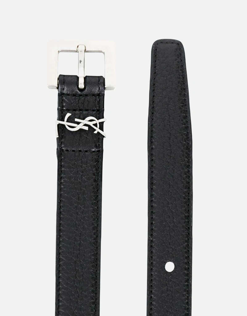 Saint Laurent メンズ カサンドル 粒面カーフスキンレザーベルト