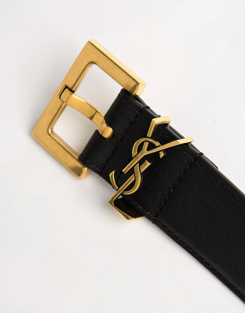 Saint Laurent Cassandre Calfskin Square Buckle Belt (Belts,Wide