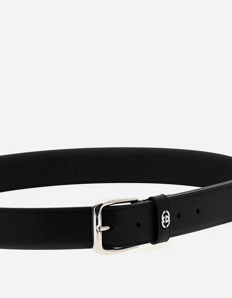 Gucci メンズ カーフレザー ベルト インターロッキングGディテール付き