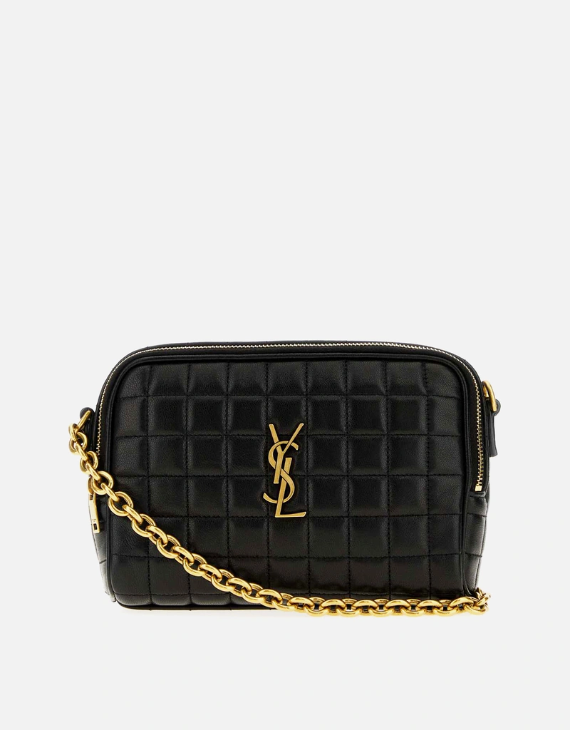 Saint Laurent ブラックレザー絎縫ショルダーバッグ () IFCHIC.COM