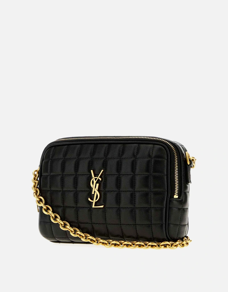 SAINT LAURENT ブラックレザーショルダーバッグ Saint Laurent ブラックレザー絎縫ショルダーバッグ () IFCHIC.COM