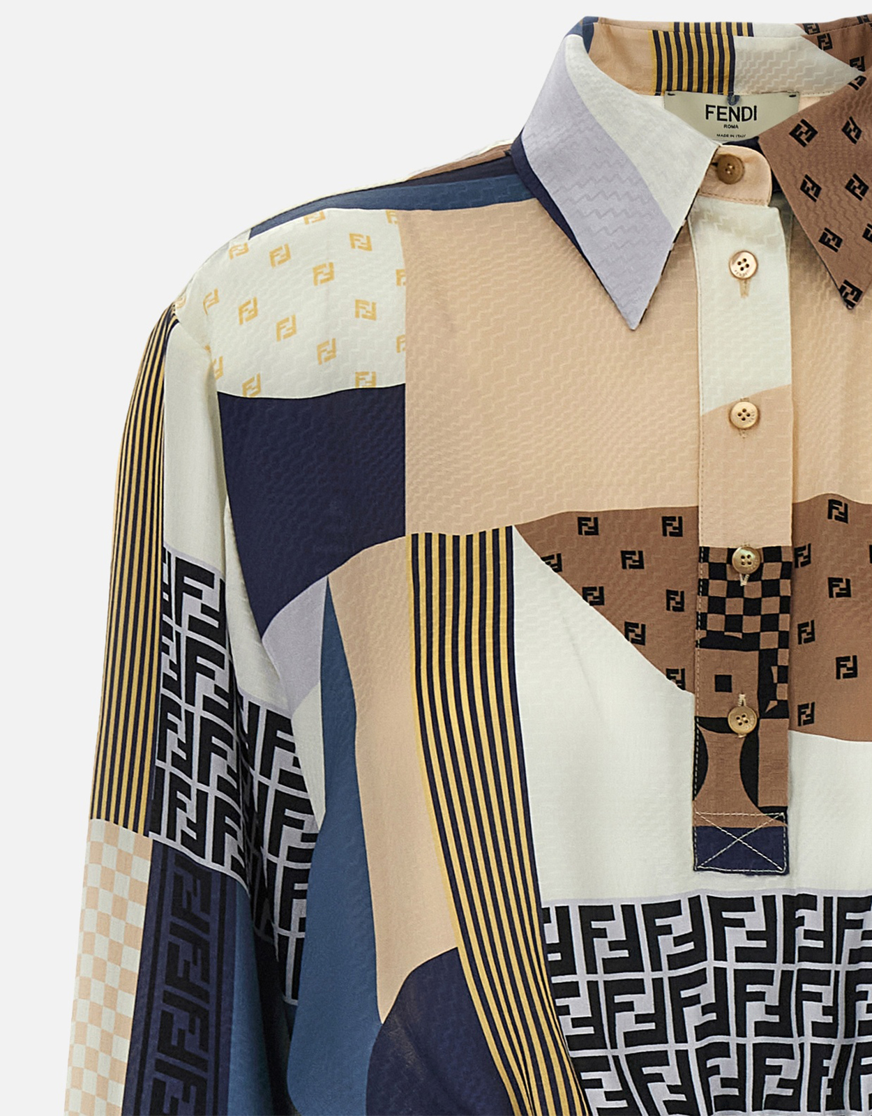 Fendi シルクパッチワークプリントミディシャツドレス () IFCHIC.COM