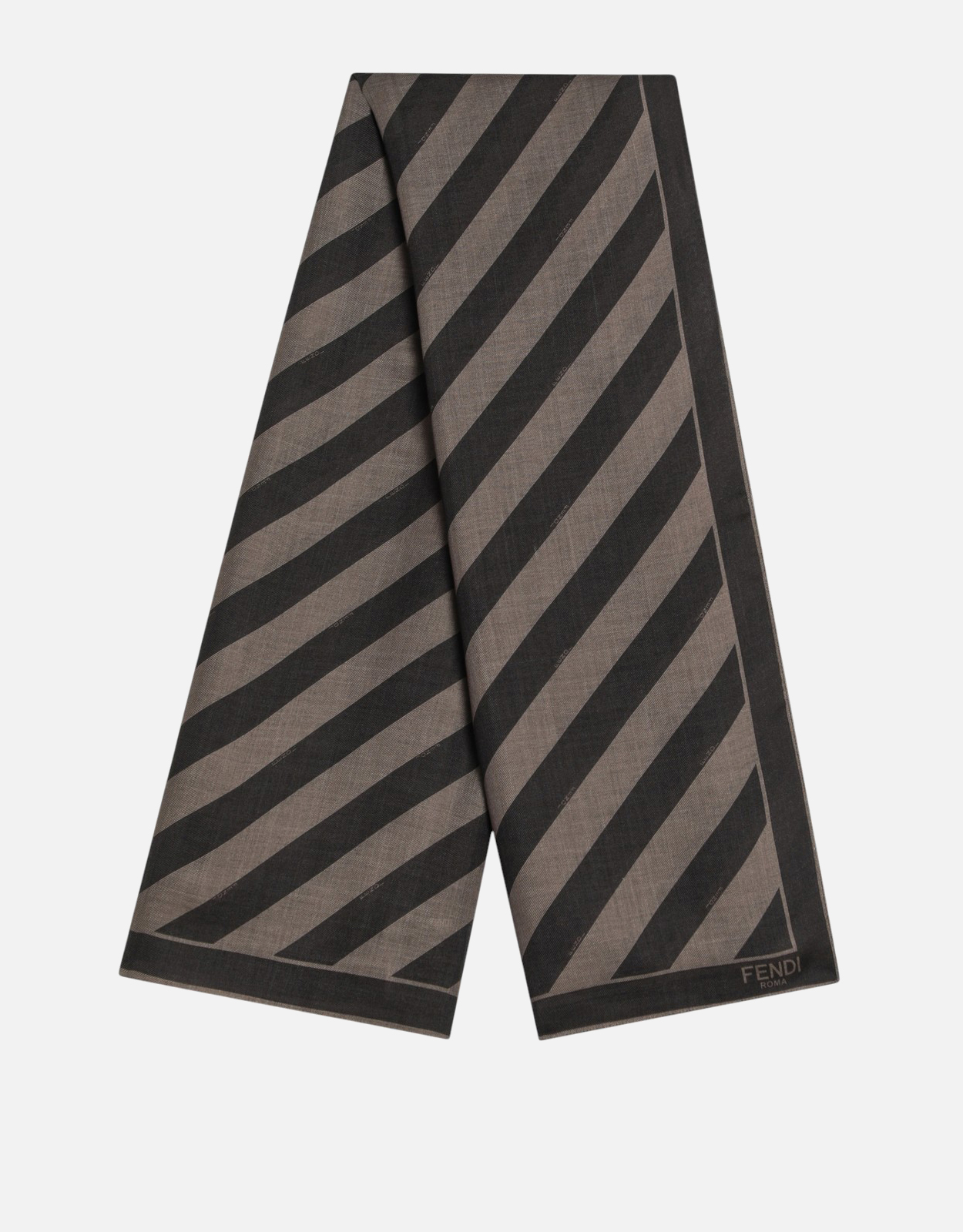 FENDI Fendi Tobacco/brown silk striped scarf　フェンディ タバコ/ブラウン シルク ストライプ スカーフ