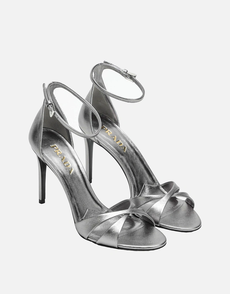 Prada シルバー ヒール レザー サンダル (すべての新品) IFCHIC.COM