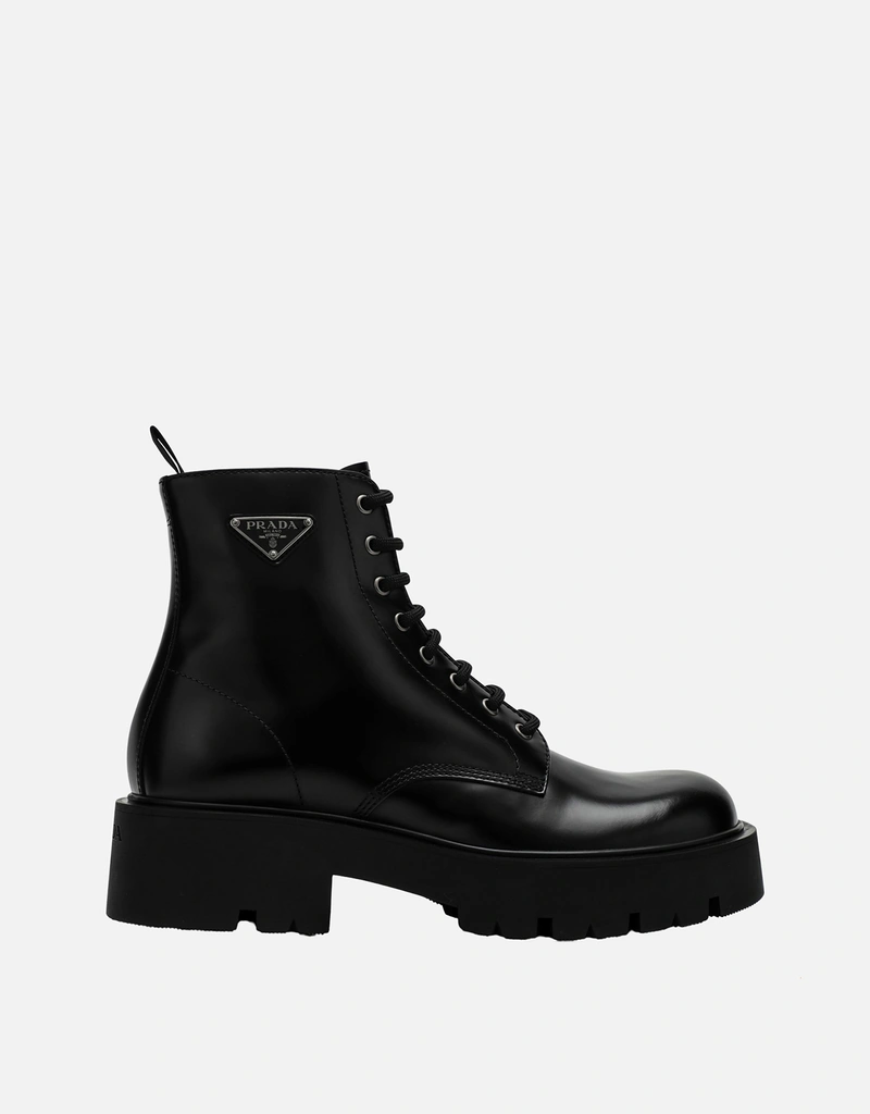 Prada メンズ ブラック ブラッシュドレザー アンクルブーツ () IFCHIC.COM