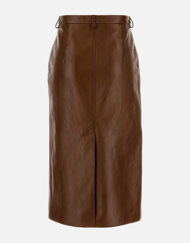 PRADA ブラウン タイトスカート 38S Prada ナッパレザーペンシルスカート (すべての新品) IFCHIC.COM