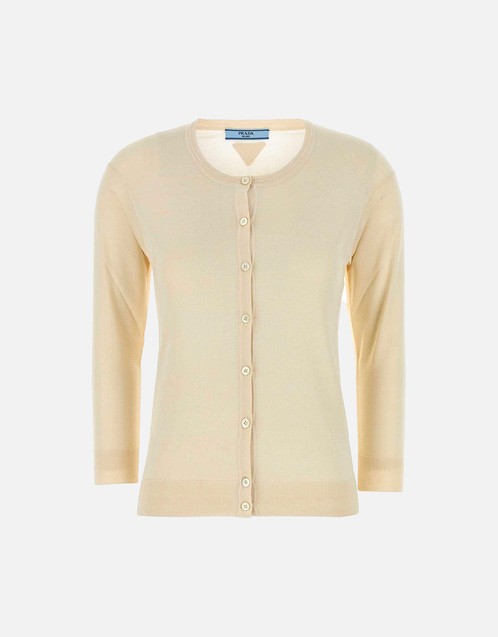 PRADA ボタンフロント ニットシャツ カーディガン M ブルー コットン