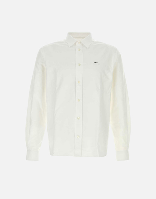 Prada メンズ ホワイト コットンオックスフォード ショートポイント