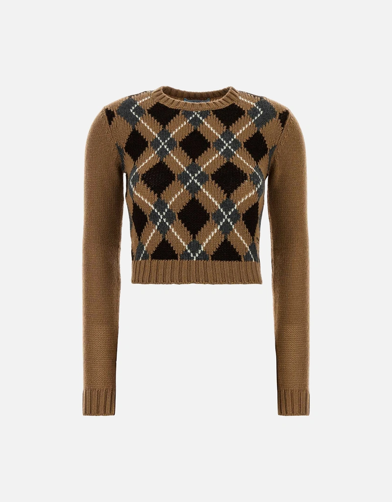 Prada カシミヤチェック刺繍クルーネックセーター (すべての新品