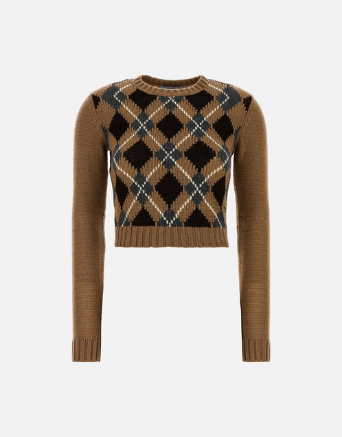 Prada カシミヤチェック刺繍クルーネックセーター (すべての新品