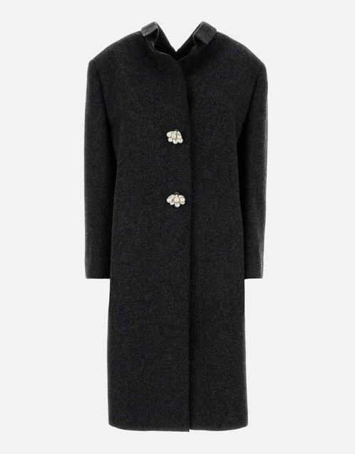 未使用に近い PRADA 贅沢三角ロゴプレート オーバーサイズ ウールコート 未使用に近い PRADA 贅沢三角ロゴプレート オーバーサイズ ウールコート