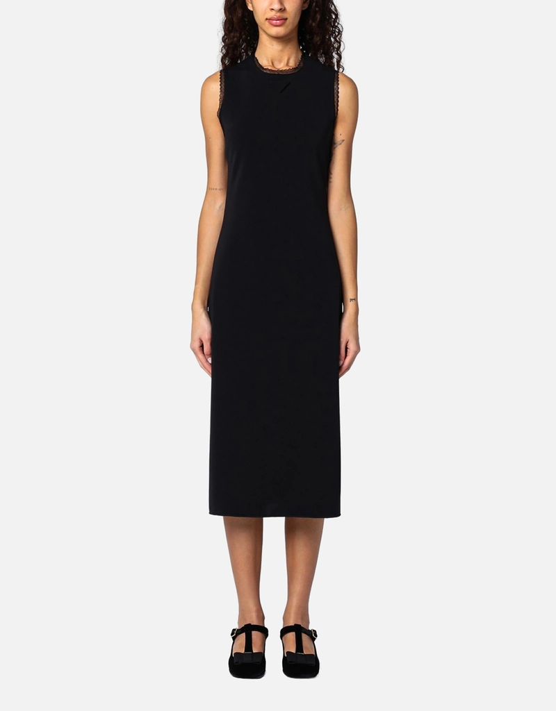 プラダ　ブラックレースドレス Prada ブラックレースディテール付きミディドレス (ドレス) IFCHIC.COM
