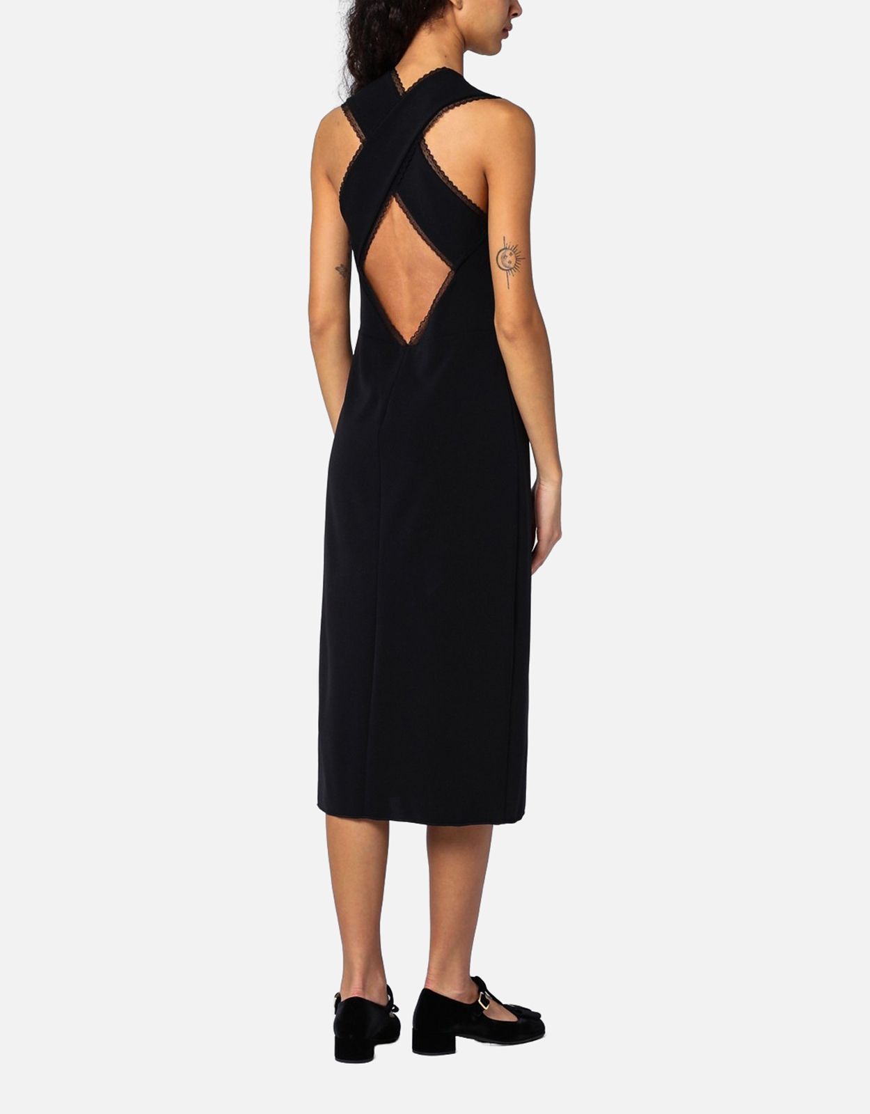 Prada ブラックレースディテール付きミディドレス (ドレス) IFCHIC.COM