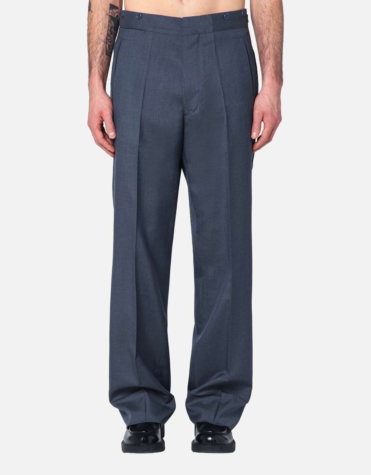 Prada メンズ ワイドアビエーター ブルー モヘヤ シルク ウール パンツ