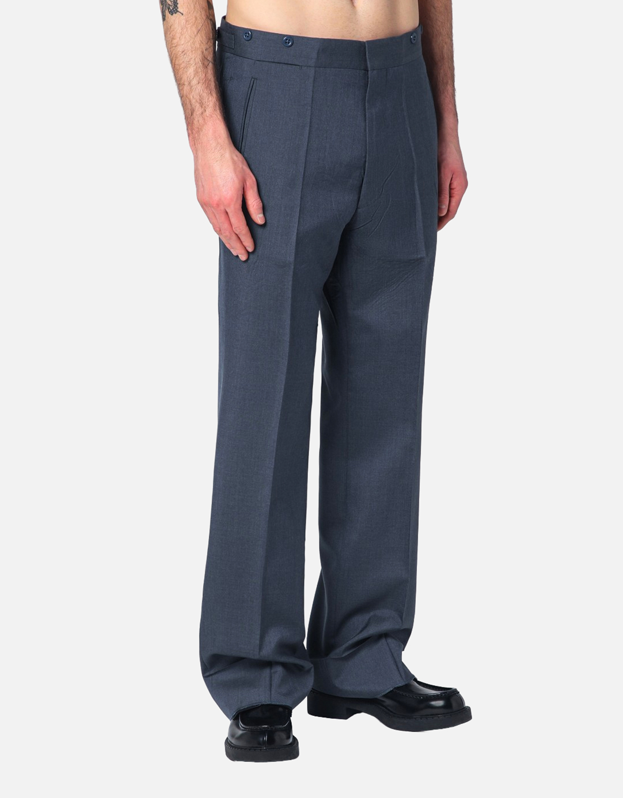 Prada メンズ ワイドアビエーター ブルー モヘヤ シルク ウール パンツ