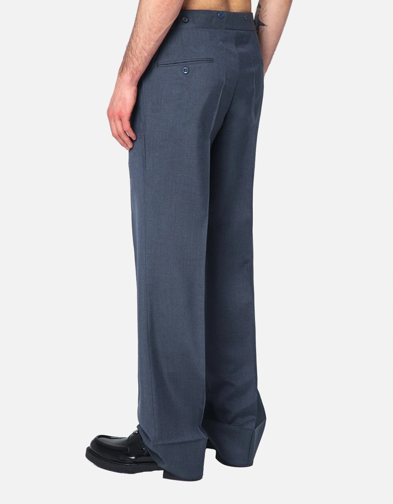 Prada メンズ ワイドアビエーター ブルー モヘヤ シルク ウール パンツ