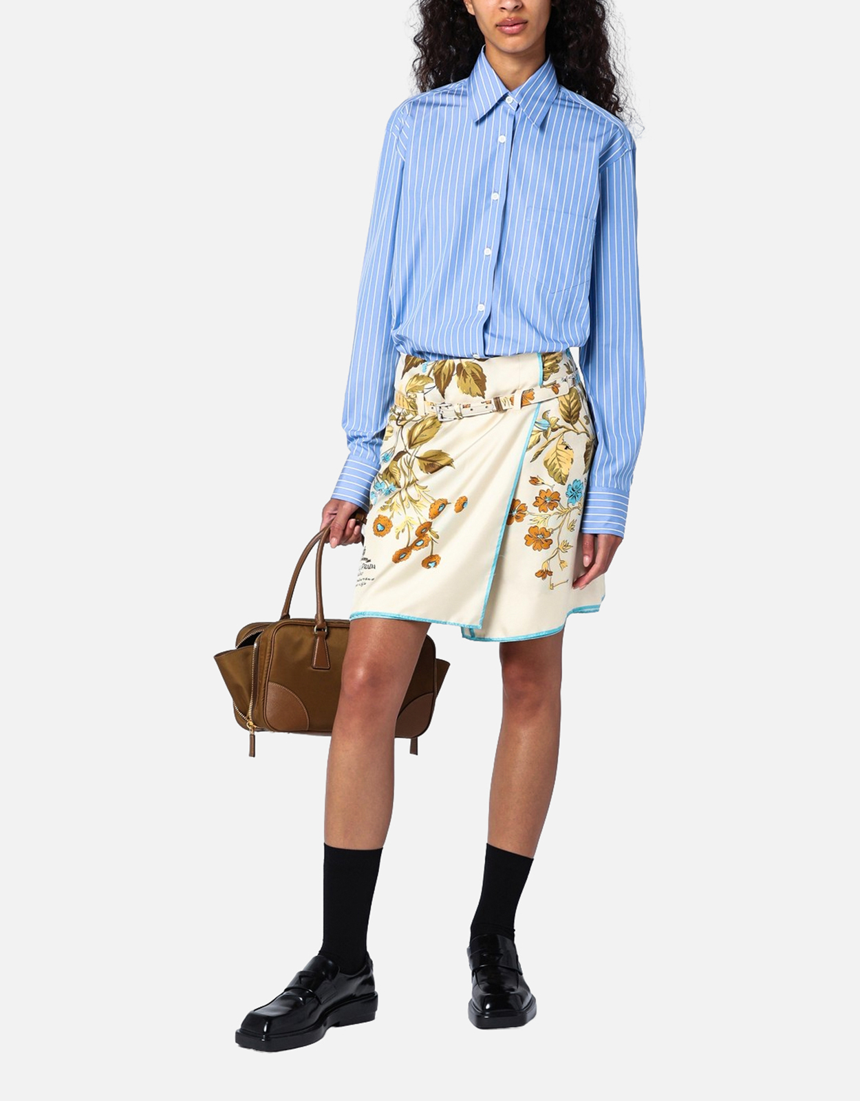 Prada シルクプリント入りサンドカラーミニスカート (ドレス) IFCHIC.COM