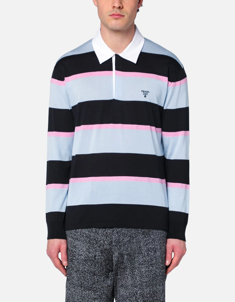 Prada メンズシルクストライプポロシャツ (アパレル,シャツ) IFCHIC.COM