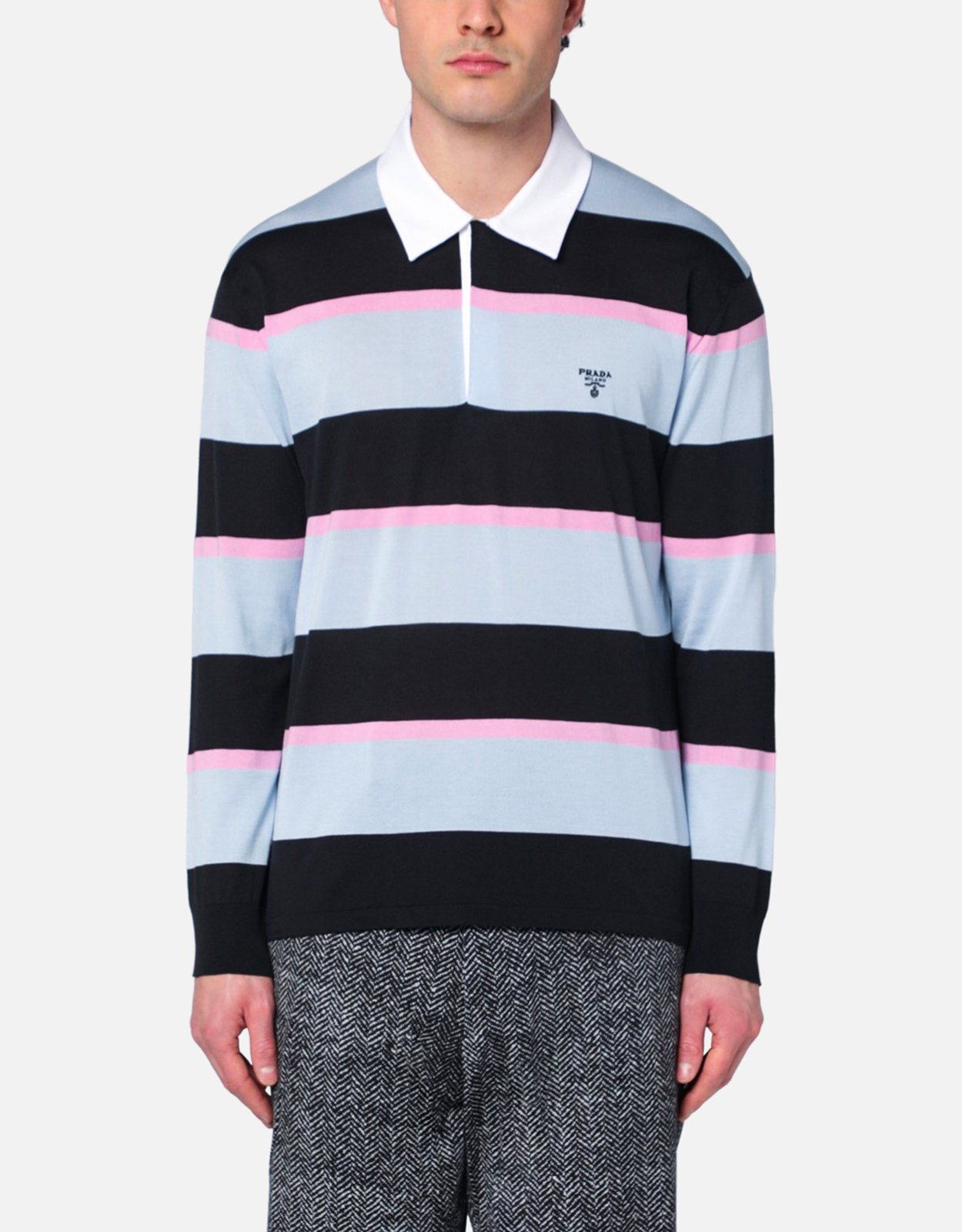 Prada メンズシルクストライプポロシャツ (アパレル,シャツ) IFCHIC.COM